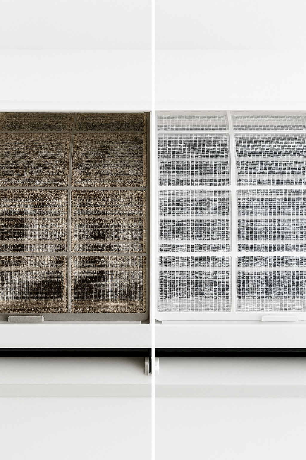 청소 전후 에어컨 필터 비교 사진