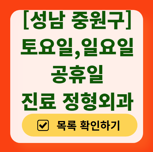 성남시 중원구 일요일 문 여는 정형외과 목록 ❘ 토요일, 주말, 공휴일 진료 영업 병원 리스트