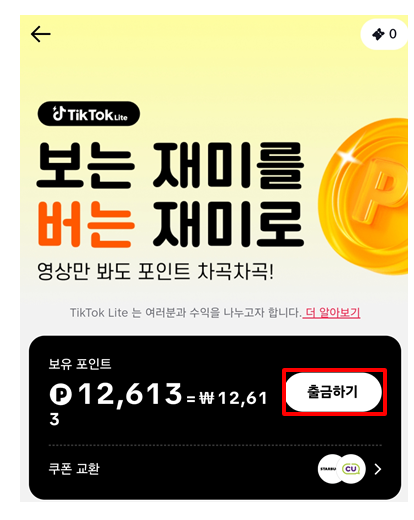 틱톡 포인트 출금하기