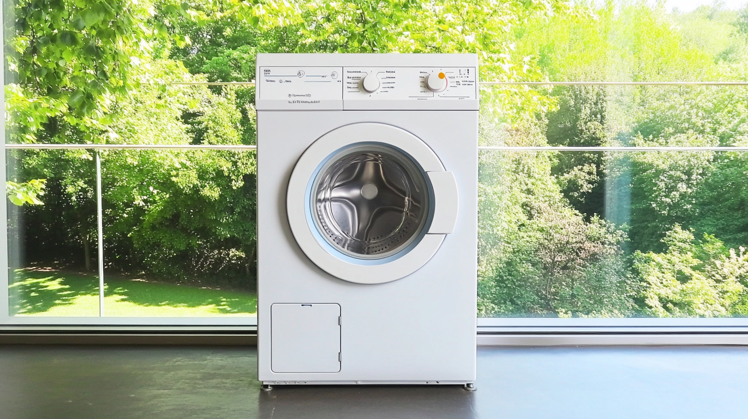 공간 절약 디자인을 강조한 세탁기와 고용량을 자랑하는 세탁기를 나란히 비교하는 이미지