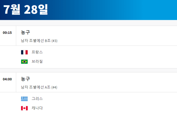 2024 파리올림픽 농구 경기 일정