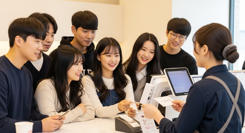 카페에서 결제하는 대학생