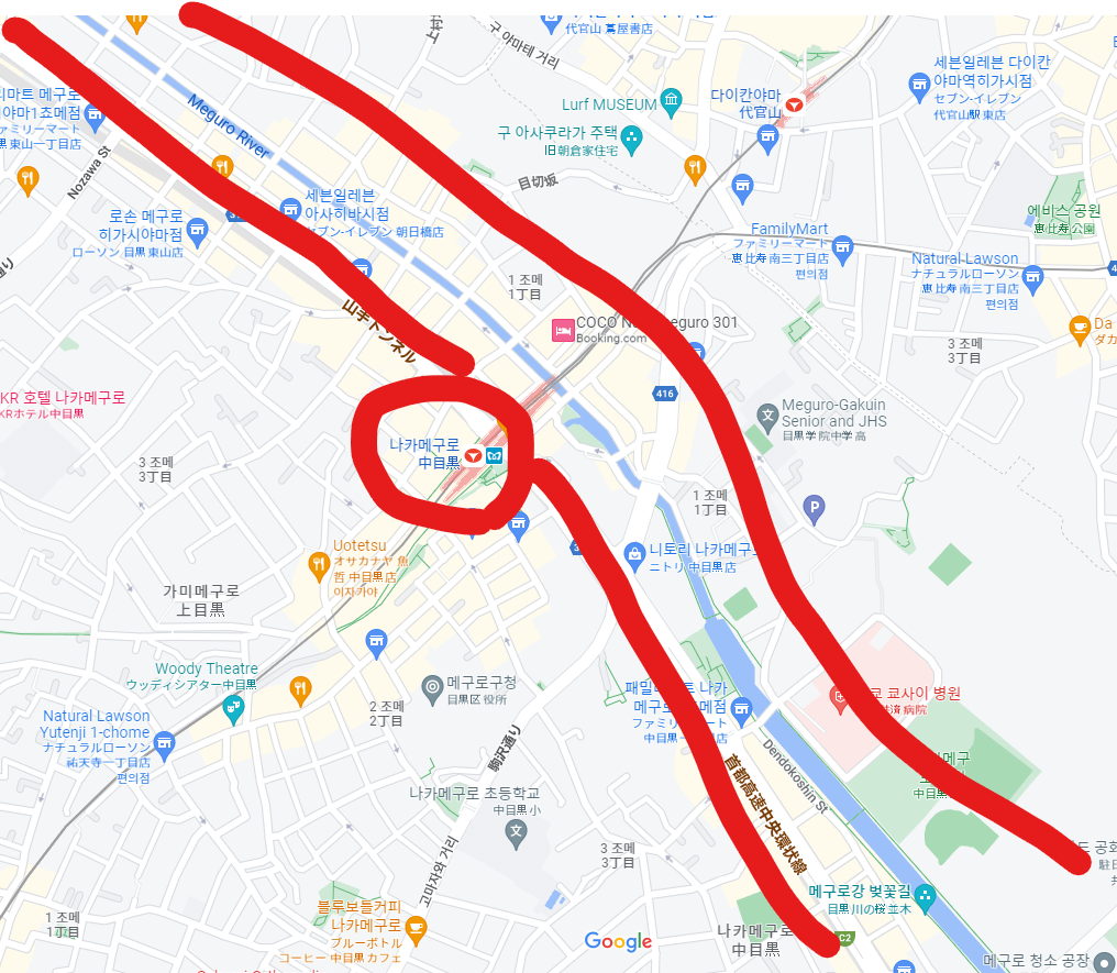 나카메구로 위치 지도