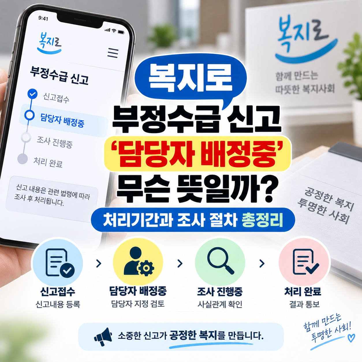 복지로 부정수급 신고 &lsquo;담당자 배정중&rsquo; 무슨 뜻일까? 처리기간과 조사 절차 총정리
