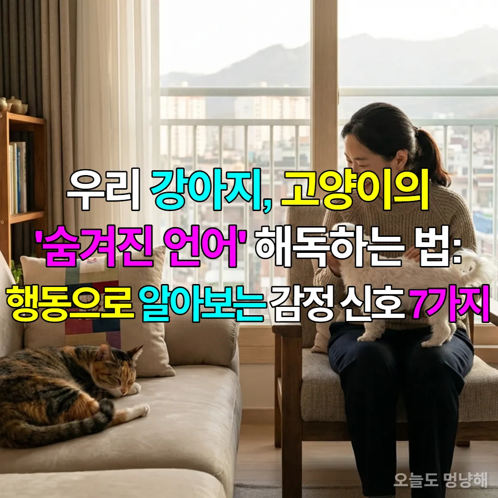 한국 가정에서 반려견과 반려묘의 숨겨진 감정 신호를 해독하는 보호자의 모습