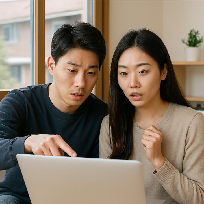 국민임대주택 신청 과정을 함께 고민하고 계획하는 커플의 모습