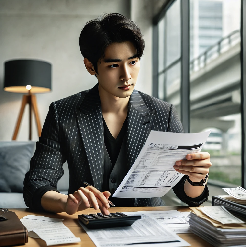 세금 문서를 검토하는 사업가