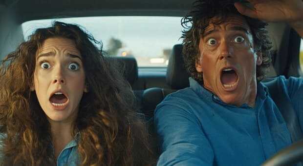 비접촉 교통사고에 놀란 운전자와 동승자