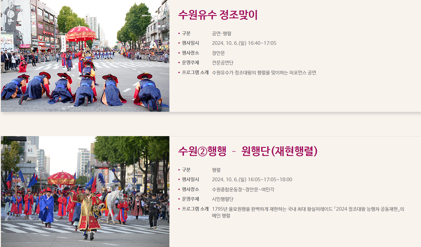 수원화성문화제 정조대왕 능행자 공동재현 10.4~10.6
