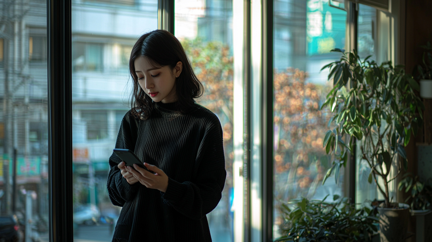 휴대폰으로-인스타그램화면-보는-한국여자02