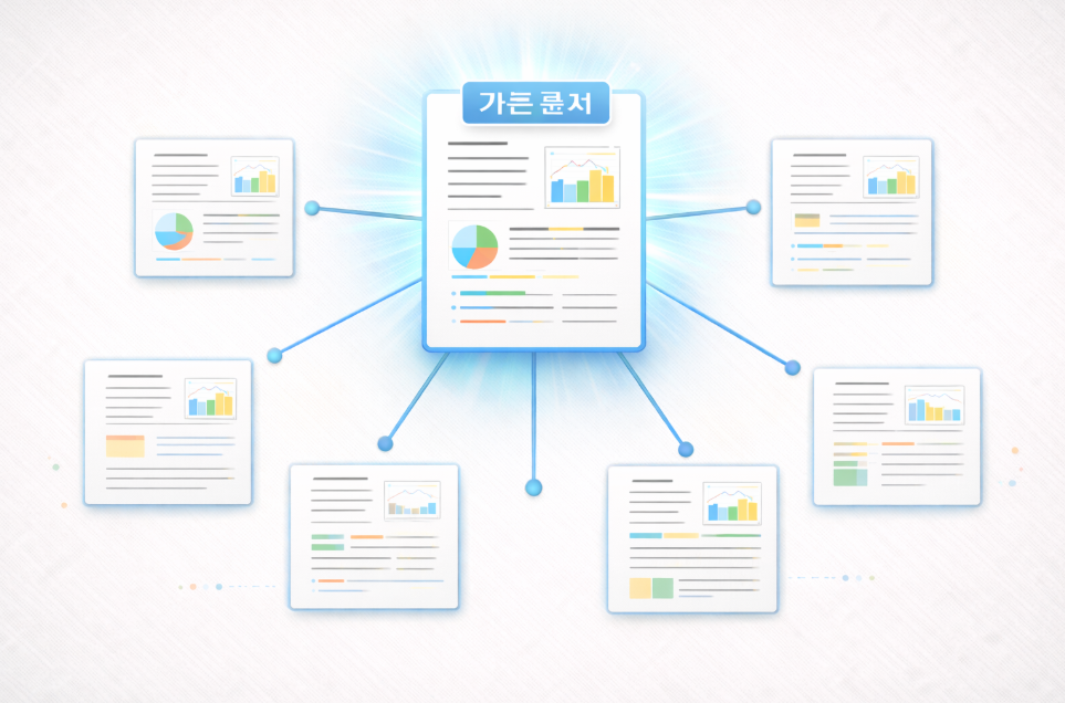 허브 문서를 중심으로 연결된 블로그 콘텐츠 구조 이미지