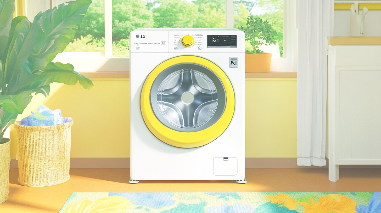 혼합된 평가와 사용자의 어려움을 강조하는 전통적인 세탁실에 위치한 LG AI 세탁기의 사진입니다.