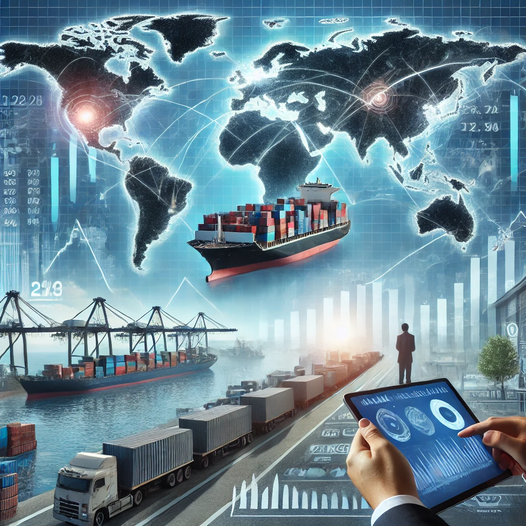 공급망 리스크가 부동산 및 주식 시장에 미치는 영향을 시각적으로 표현한 이미지