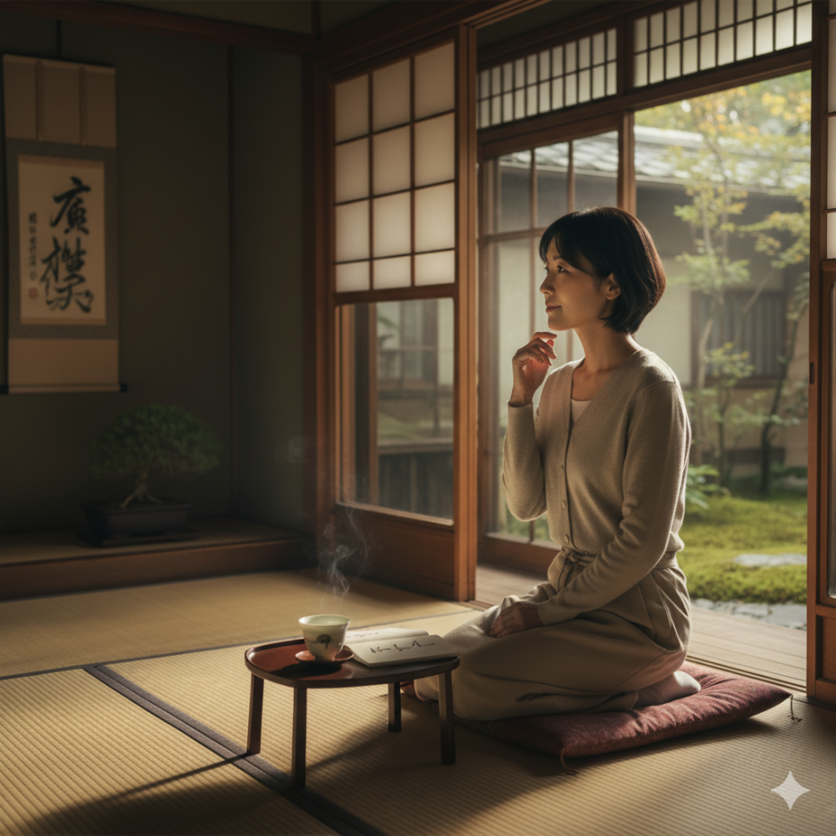 조용한 공간에서 사색하며 아이디어를 떠올리는 사람의 모습, 창의사고루틴의 본질을 상징하는 장면 (이미지 생성:google)