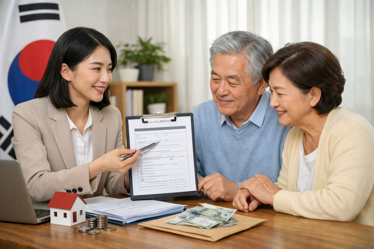 소득하위 70% 국가지원금에 대하여 상담을 받고 있는 모습