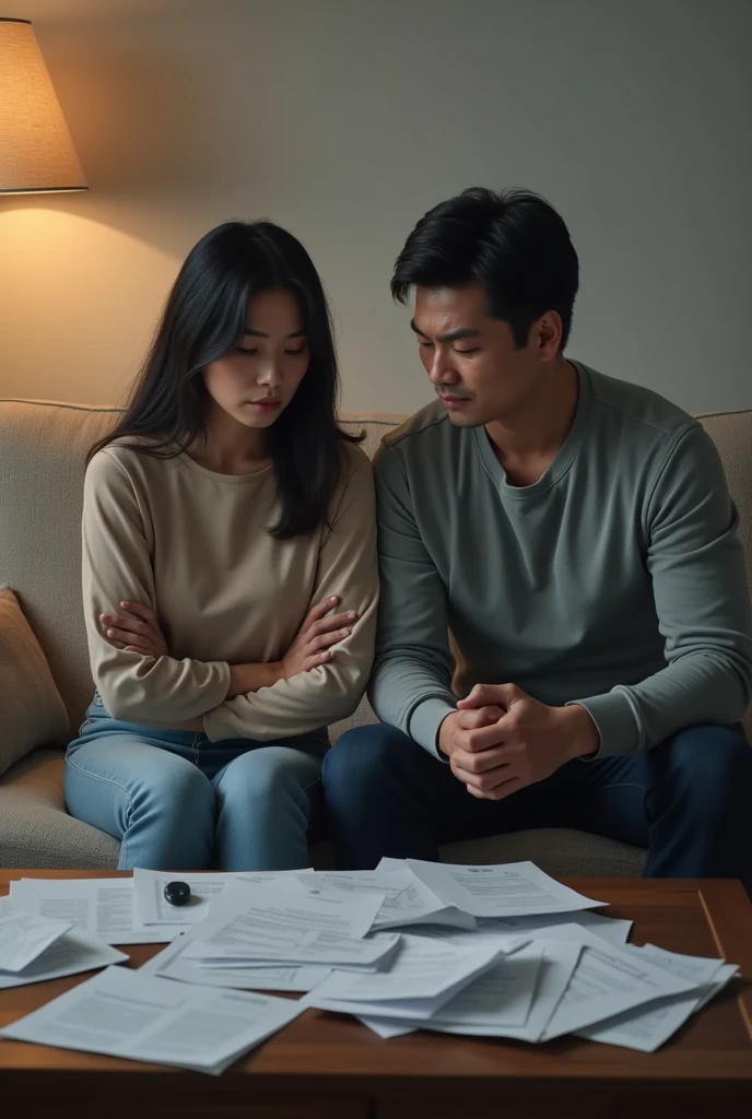 연말정산 서류를 보며 고민중인 부부