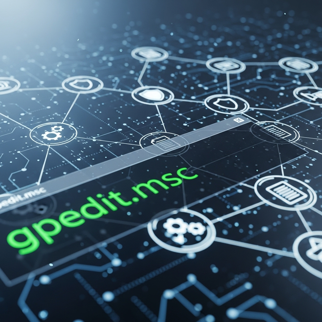 윈도우 로컬 그룹 정책 편집기(gpedit.msc) 창과 고급 설정 아이콘들이 복잡하게 배열된 모습.