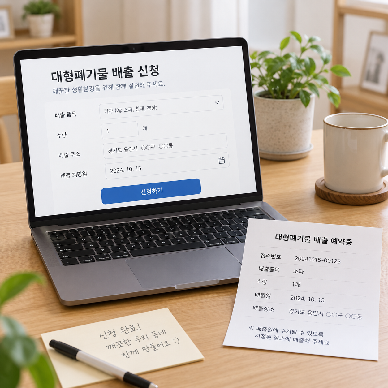용인 대형폐기물 온라인 신고 신청 화면 본문 이미지