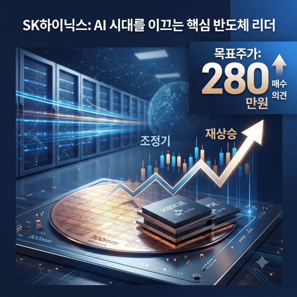 SK하이닉스 목표주가 280만원과 AI 메모리 성장 전망을 보여주는 금융 커버 이미지
