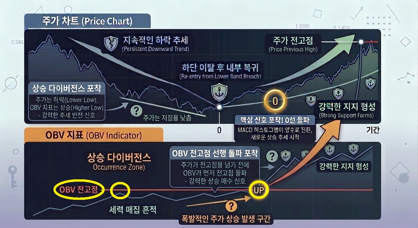 거래량 지표 OBV 전고점 선행 돌파 및 주가 급등 사례