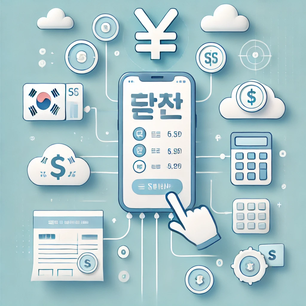 스마트폰 앱 UI, 세금 문서, 클라우드 아이콘이 포함된 깔끔한 배경 (사람 없음)