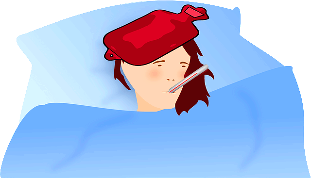 감기에 걸려 누워있는 여성의 일러스트