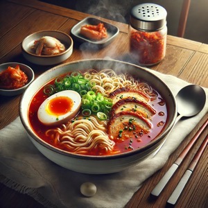 완성된 라면 플레이팅