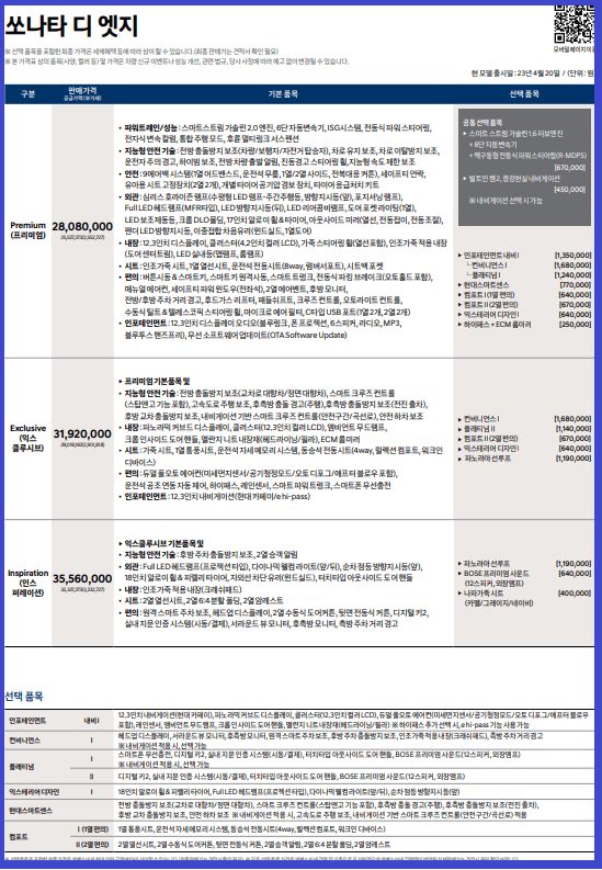 소나타 가격표