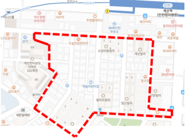 인천시 재개발 후보지&#44; 계산역남측구역 위치