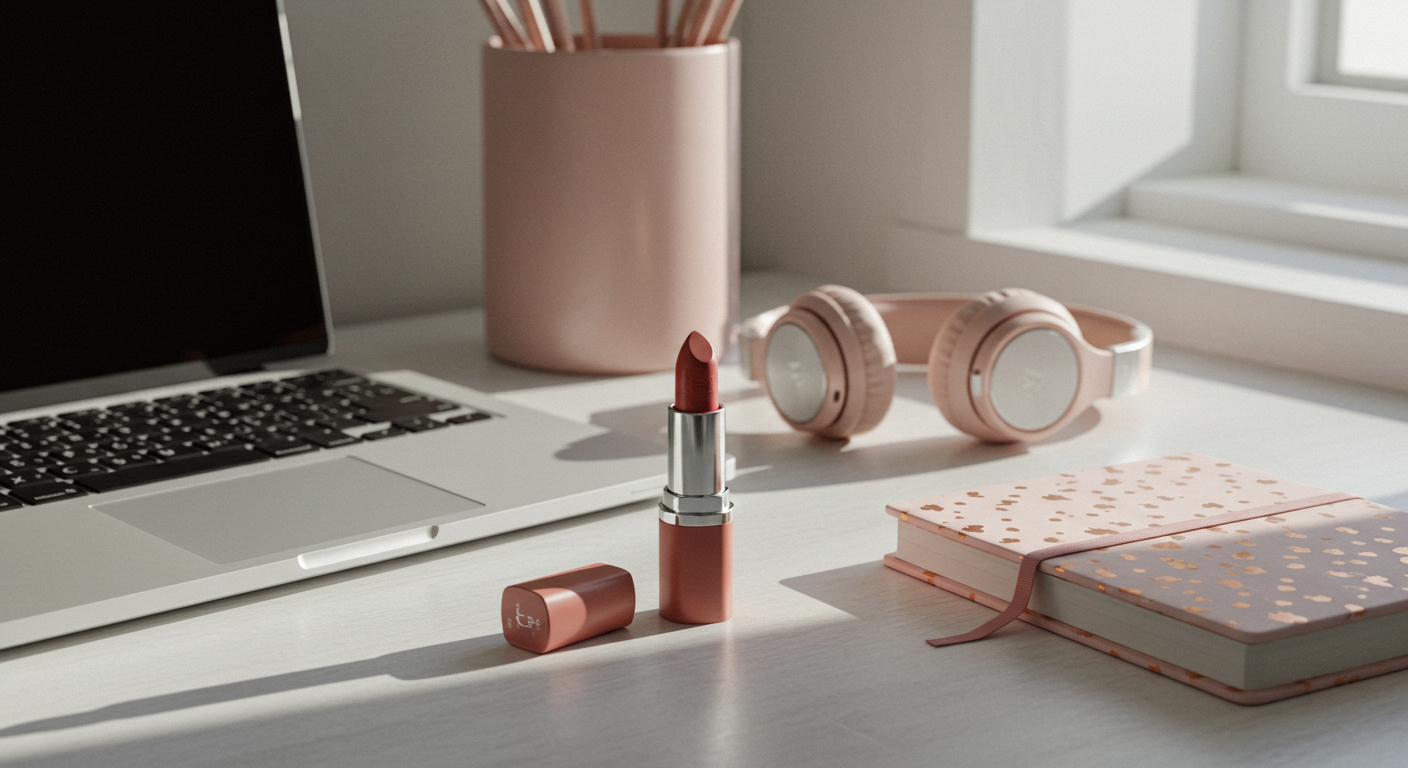 K-뷰티 립스틱이 일상 소품처럼 놓인 모습