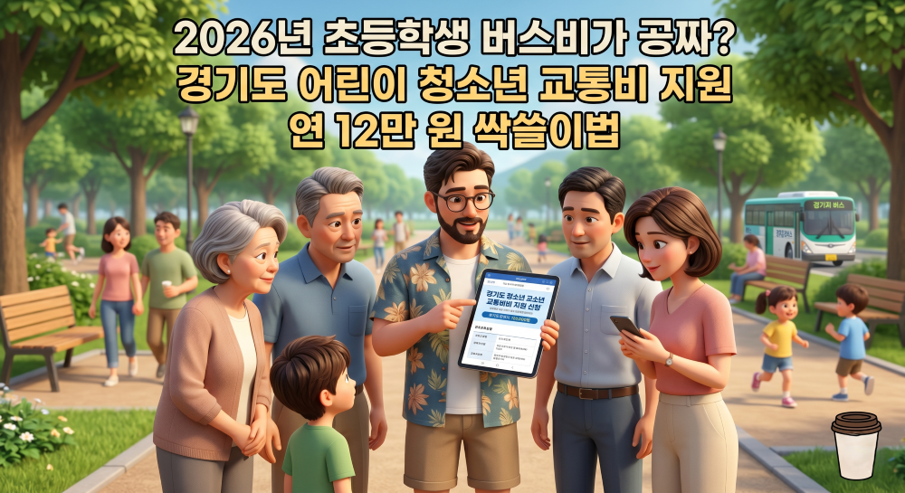 경기도 어린이 청소년 교통비 지원제도를 설명하는 캐릭터 이미지