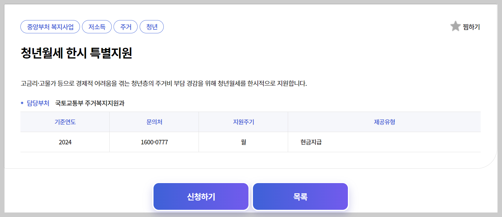 청년 월세 특별지원 신청