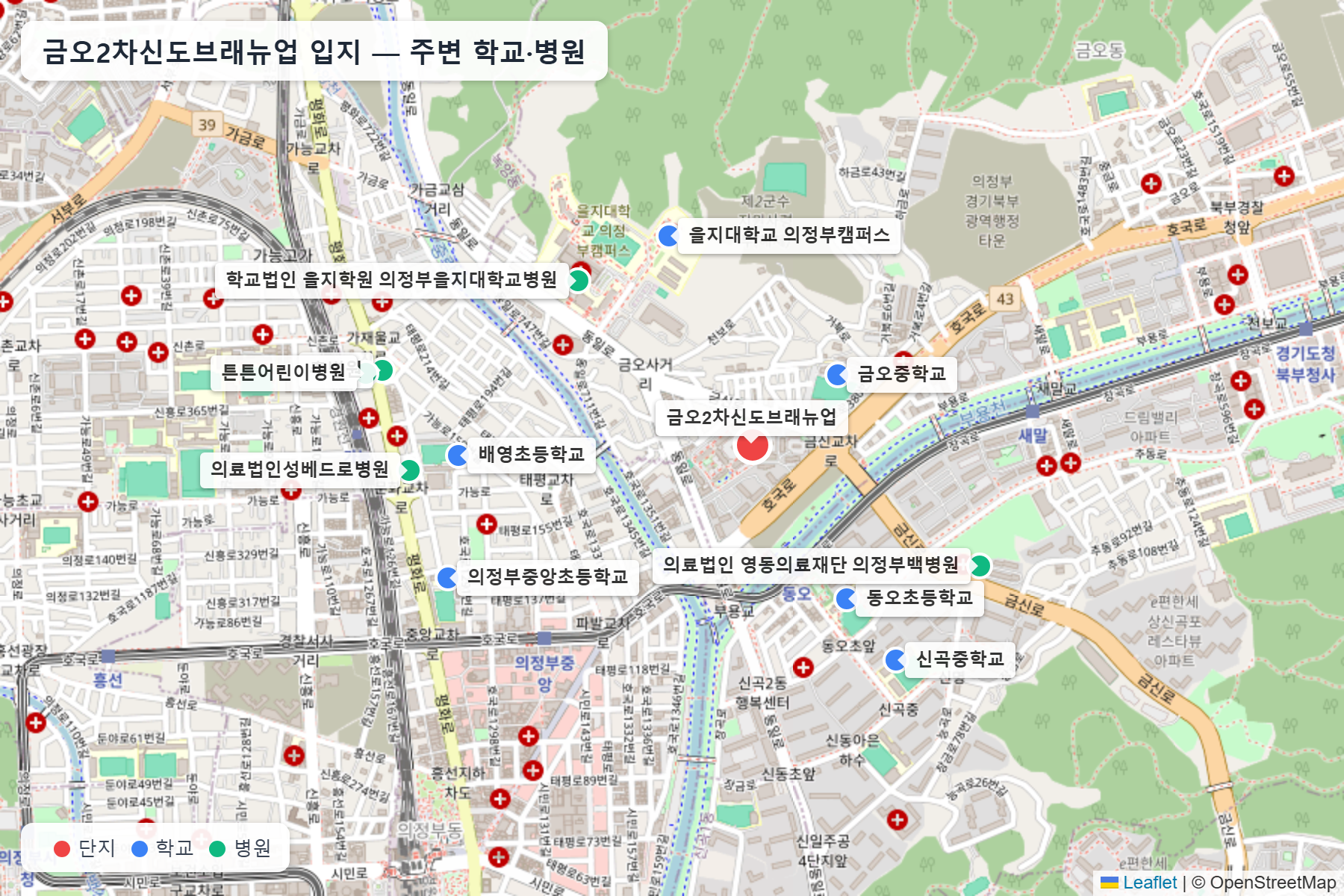 금오2차신도브래뉴업 입지 지도