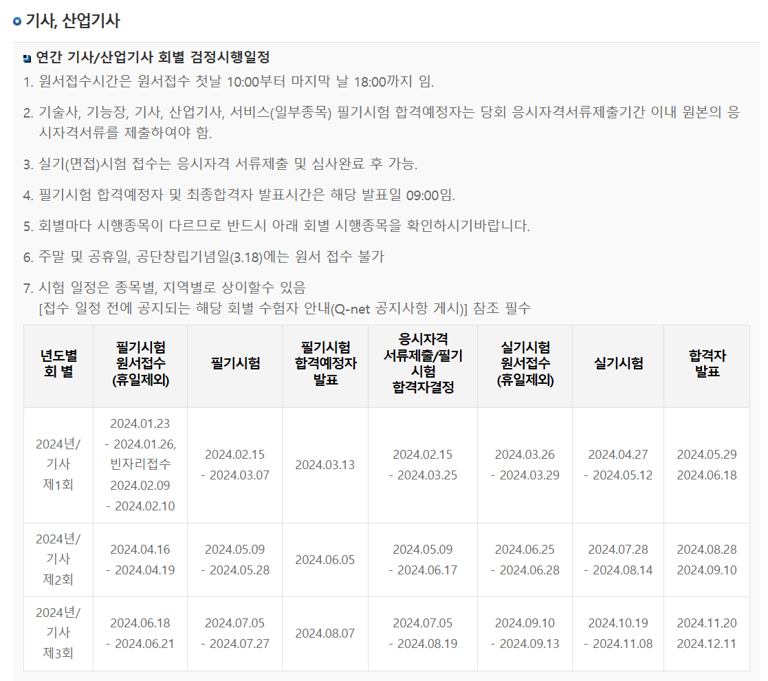 기사 시험 일정