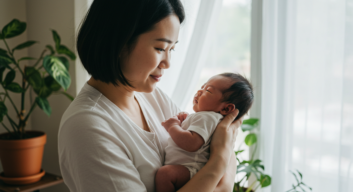 부모가 아기를 햇빛 쬐게 하는 장면