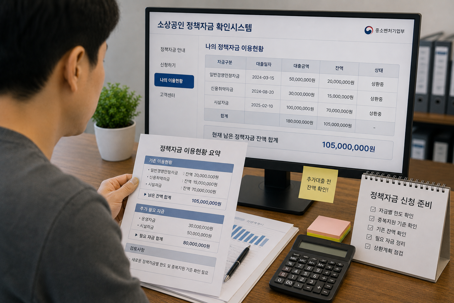 정책자금 현황을 검토하는 사무실