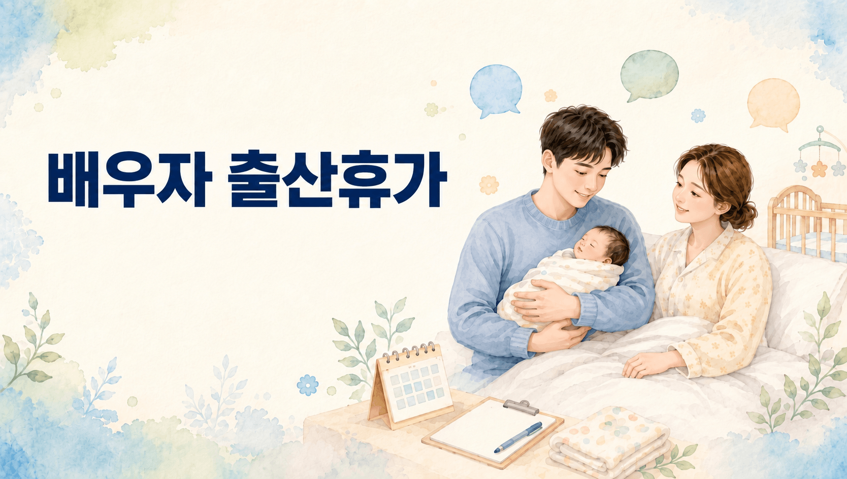 배우자 출산휴가를 사용하여, 산모와 아이 옆을 지키는 남편