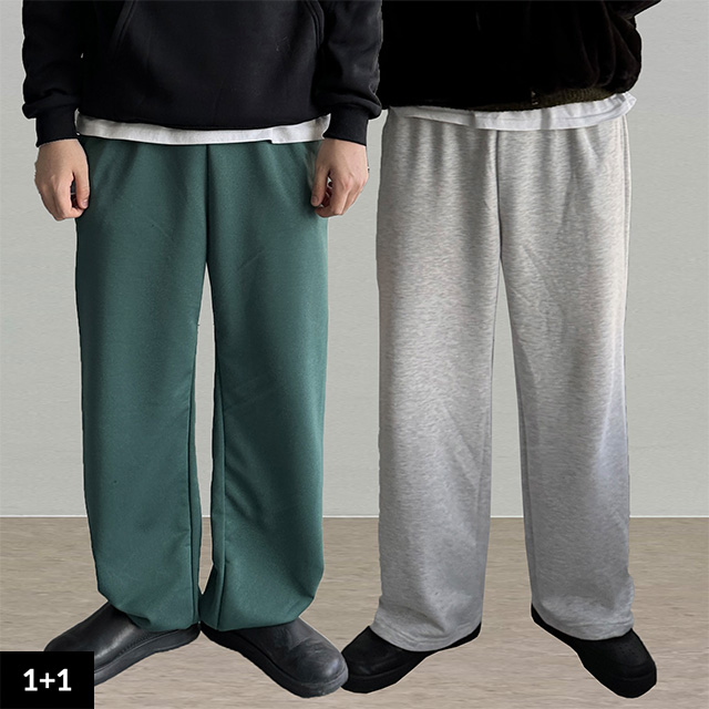 1+1 스트링 남자 와이드 트레이닝 팬츠 쭈리 회색 기모 조거 트레이닝 바지