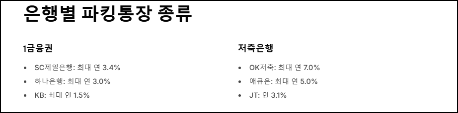 은행별 파킹통장 종류