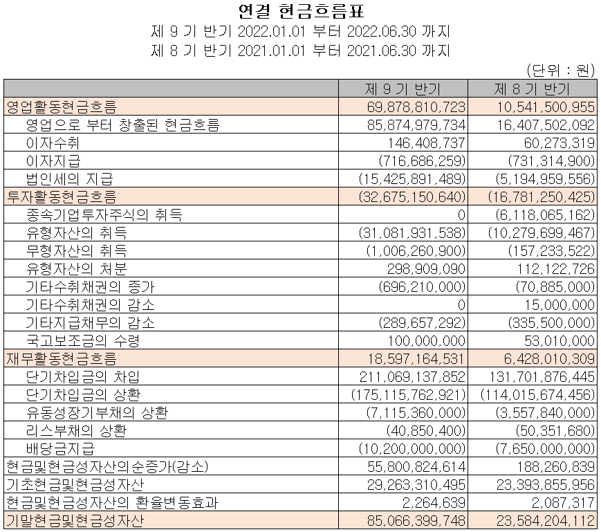해성디에스 - 현금흐름표