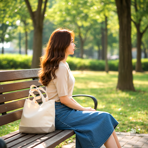 벤치에 혼자 앉아 있는 여자