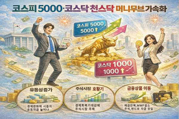 코스피 5000과 코스닥 천스닥, 머니무브 가속화 관련 이미지
