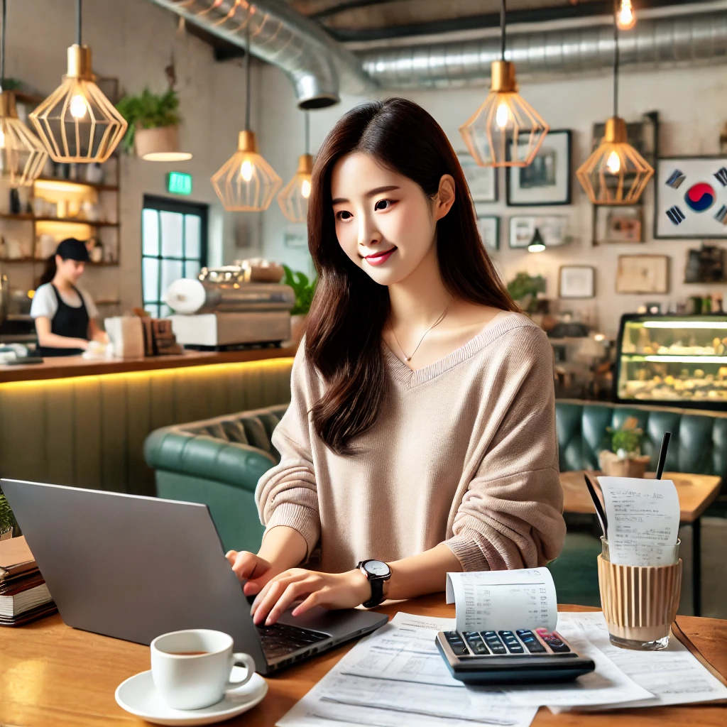 사무실에서 계산기 두드리면서 개인사업자 종합소득세 계산하며 신고하는 사장님