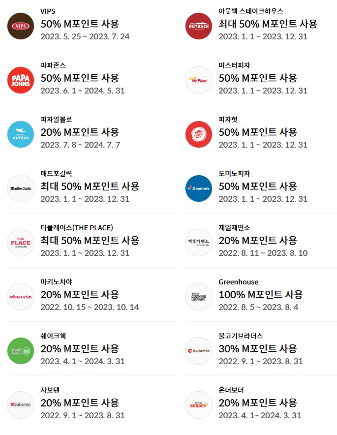 M포인트 사용처