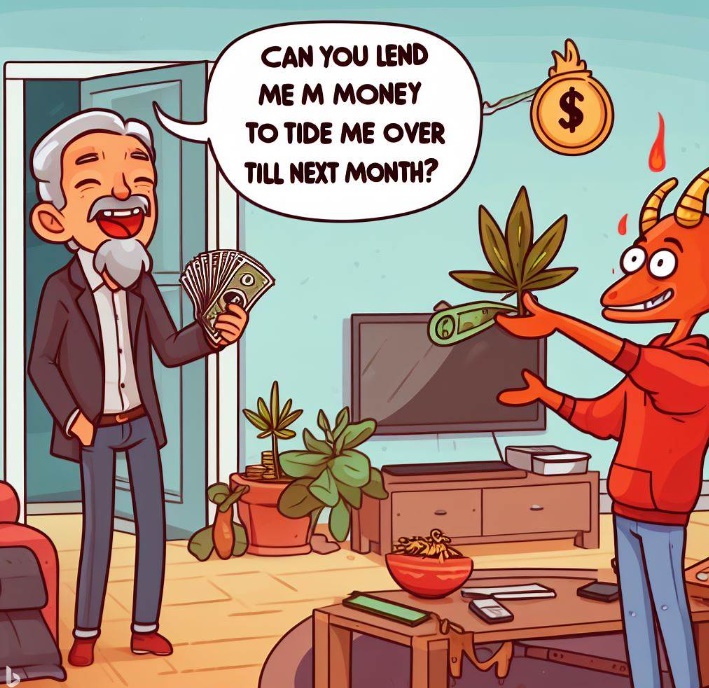 돈을 빌려 한달 동안 버티려는 남성(made by Bing)