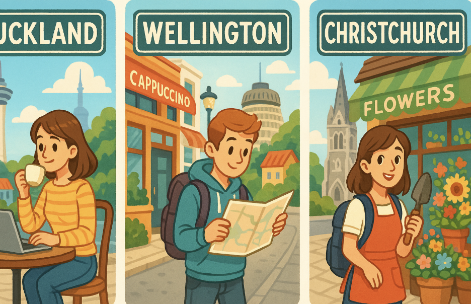 뉴질랜드 오클랜드, 웰링턴, 크라이스트처치에서 워홀하는 모습 비교 사진