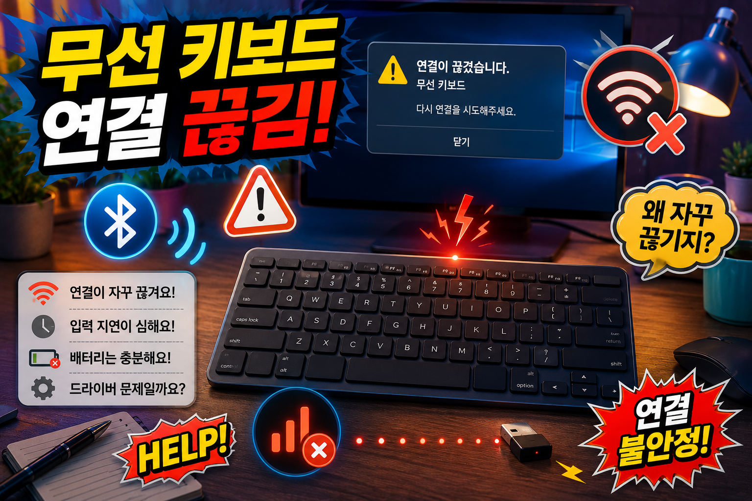 무선 키보드 연결 끊김 해결방법 총정리 동글 재인식 안됨 배터리 부족 원인