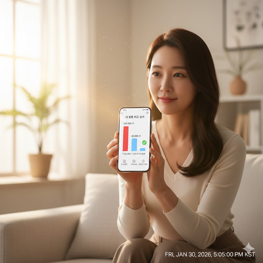 모바일로 보험료를 비교하는 여성