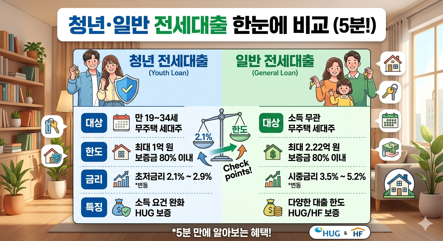 전세대출 어떤 상품이 더 유리할까? 청년.일반 전세대출 한눈에 비교(5분)
