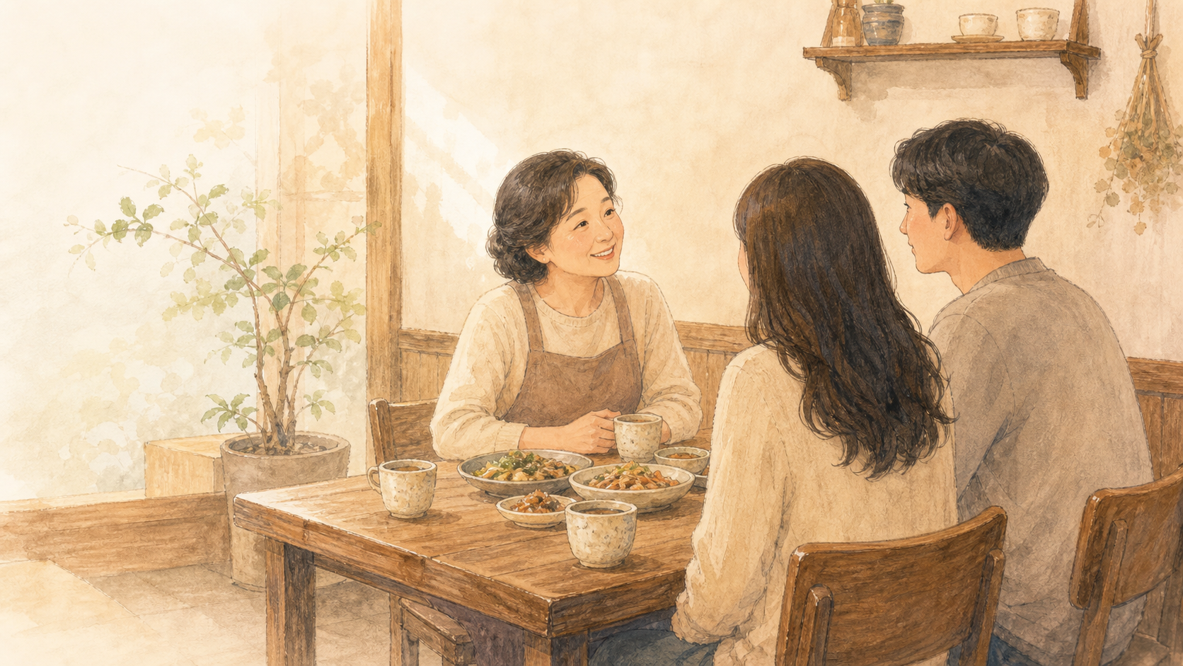 가족이 함께한 따뜻한 점심 시간 AI 삽화